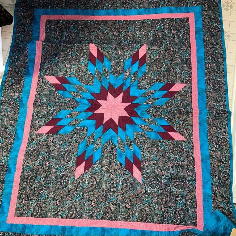 Handmade Star of Bethlehem Quilt Lone Star Large Throw Blanket Dark Whimsical
